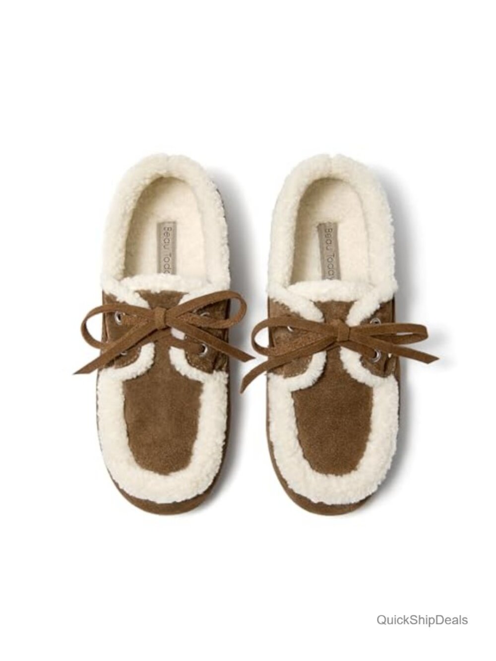 Women's Fur Suede Loafers Flat Lace Up Comfortable Non Slip Winter Mocc